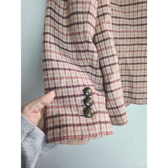 NWT Talbots  Cream Pink Brown Houndstooth Wool Blend Blazer size 12 Petite - Picture 8 of 10